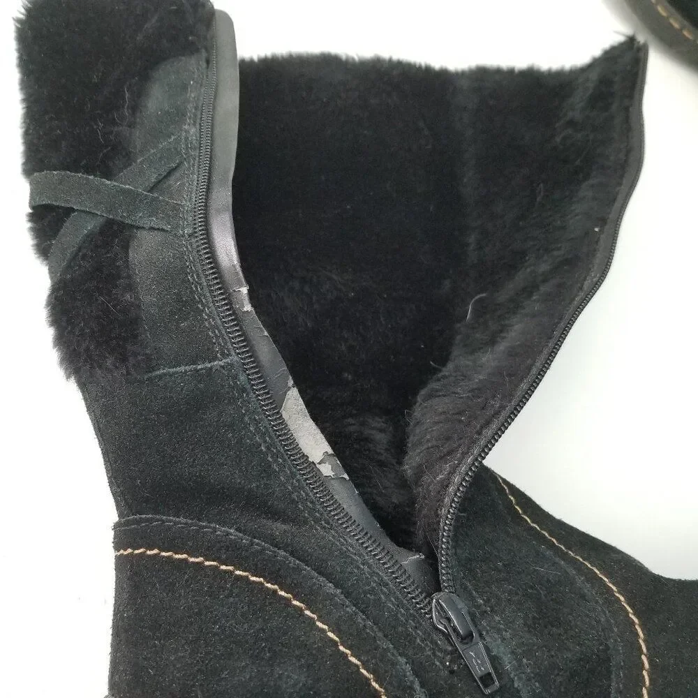 Black Winter Boots Leather Upper Faux Fur lined  7 M